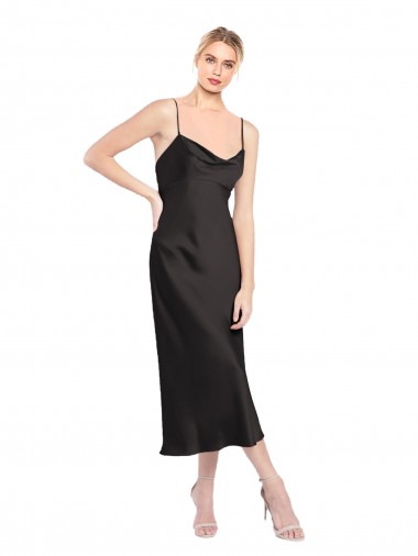 Best Cowl Neck Midi Length Short Cocktail Formal Stretch Satin Slip Bridesmaid Dress / Prom Dress Sydney