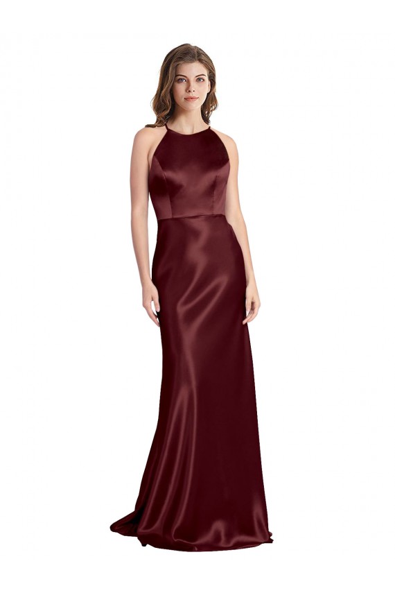 Best High Neck Halter Long Sleeveless Formal Stretch Satin Bridesmaid Dress / Prom Dress with Strappy Back Sydney