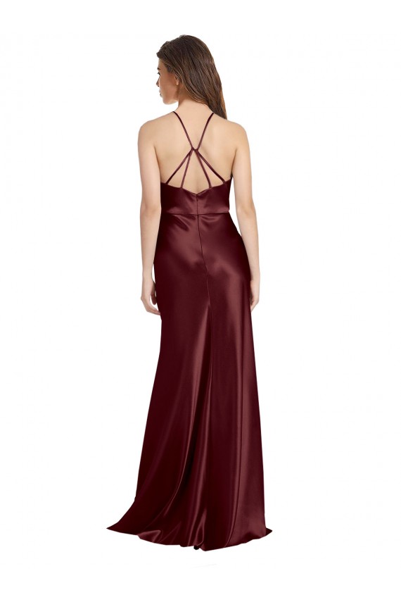 Best High Neck Halter Long Sleeveless Formal Stretch Satin Bridesmaid Dress / Prom Dress with Strappy Back Sydney