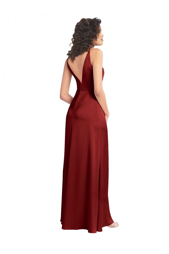 Best Faux Surplice Neckline Long Slim A-Line Formal Stretch Satin Bridesmaid Dress / Prom Dress Sydney