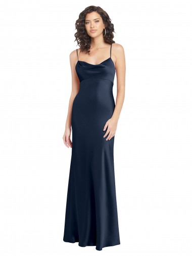 Best Cowl Neck Long Empire Waist Formal Stretch Satin Bridesmaid Dress with Open Back Sydney