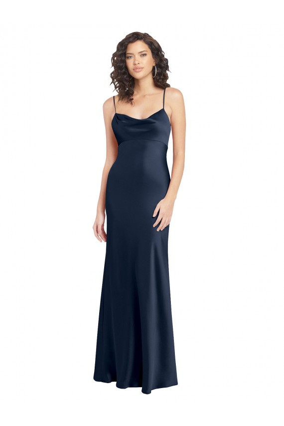 Best Cowl Neck Long Empire Waist Formal Stretch Satin Bridesmaid Dress with Open Back Sydney