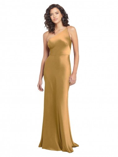 Best One Shoulder Long Floor Length Formal Stretch Satin Slip Bridesmaid Dress / Prom Dress Sydney