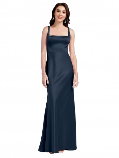 Best Square Neck A-Line Long Formal Stretch Satin Bridesmaid Dress / Prom Dress with Wide Straps Sydney