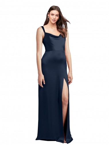 Best Cowl Neck Soft Long Formal Stretch Satin Bridesmaid Dress / Prom Dress with Side Slit and Pleated Straps Sydney