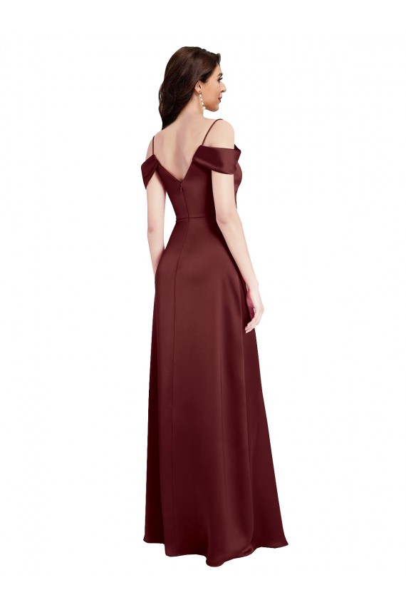 Best Draped Off the Shoulder Sleeves Slim A-Line Formal Stretch Satin Bridesmaid Dress / Prom Dress with Side Slit Sydney