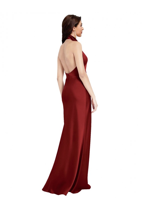 Best Backless Halter Long Formal Stretch Satin Bridesmaid Dress / Prom Dress Sydney