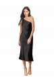 Best Sleek One Shoulder Midi Length Short Cocktail Formal Stretch Satin Slip Bridesmaid Dress / Prom Dress Sydney
