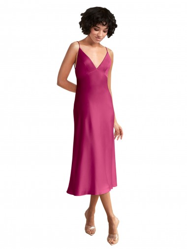 Best Midi Length V-Neck Short Formal Stretch Satin Bridesmaid Dress / Cocktail Prom Dress with Low Scoop Back Sydney