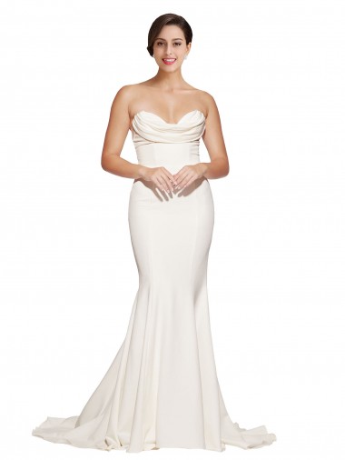 Best Strapless Cowl Neck Sweep Train Formal Stretch Satin Bridesmaid Dress / Prom Dress Sydney