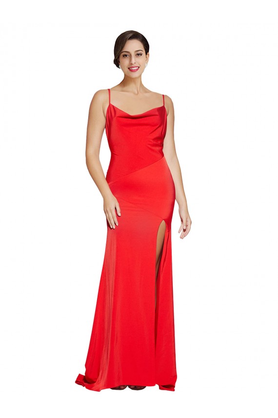 Best Low Back Cowl Neck Formal Stretch Satin Bridesmaid Dress / Prom Dress with High Side Slit Sydney