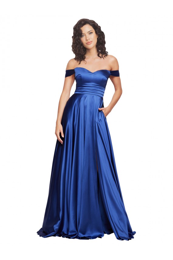 Best Ball Gown Off the Shoulder Sweetheart Formal Stretch Satin Bridesmaid Dress / Prom Dress Sydney