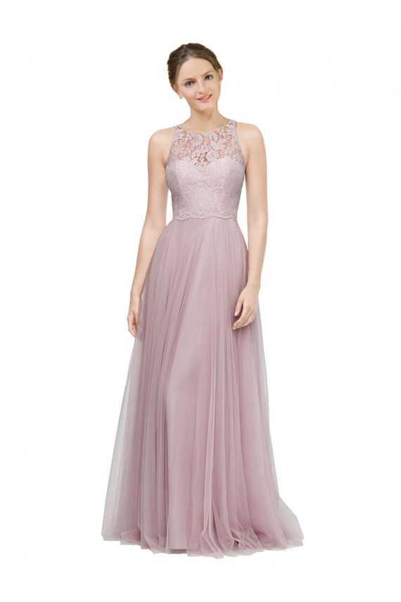 Best High Neck Long Tulle Bridesmaid Dress with Lace Bodice Sydney