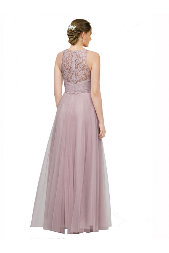 Best High Neck Long Tulle Bridesmaid Dress with Lace Bodice Sydney