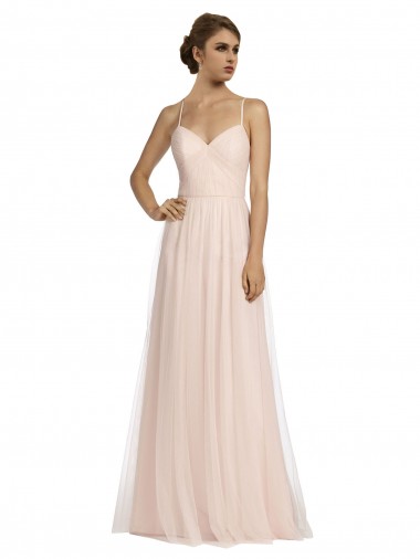 Best Long Draped Back A-Line Tulle Bridesmaid Dress with Pleated Bodice Sydney