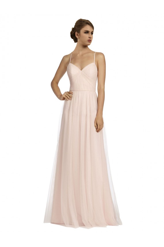 Best Long Draped Back A-Line Tulle Bridesmaid Dress with Pleated Bodice Sydney