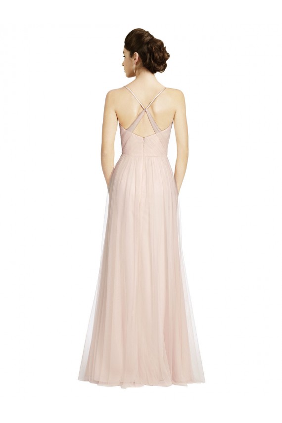 Best Long Draped Back A-Line Tulle Bridesmaid Dress with Pleated Bodice Sydney