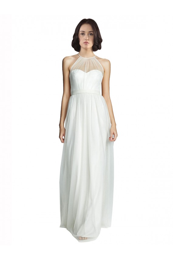Best High Neckline Long Tulle Bridesmaid Dress with Illusion Front Sydney