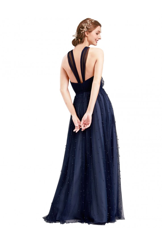 Best Floor Length Long Halter Pleated Tulle Bridesmaid Dress Sydney