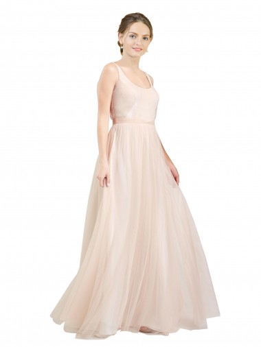 Best Scooped Neckline Long Tulle Bridesmaid Dress with Open Back Sydney