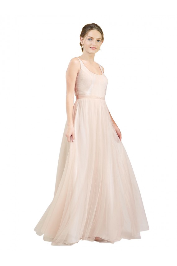Best Scooped Neckline Long Tulle Bridesmaid Dress with Open Back Sydney