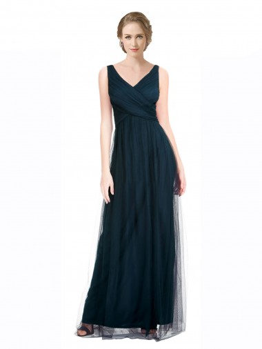 Best Full Length Long Tulle Bridesmaid Dress with V-Neck Criss-Cross Ruched Top Sydney