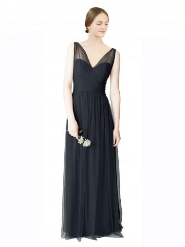 Best Long Tulle Bridesmaid Dress with Illusion Shoulder Straps and V-Back Sydney