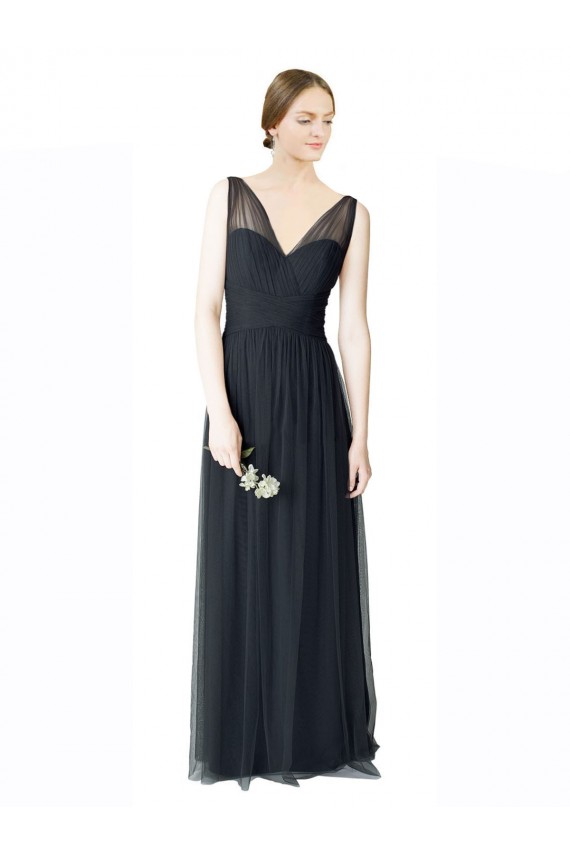 Best Long Tulle Bridesmaid Dress with Illusion Shoulder Straps and V-Back Sydney
