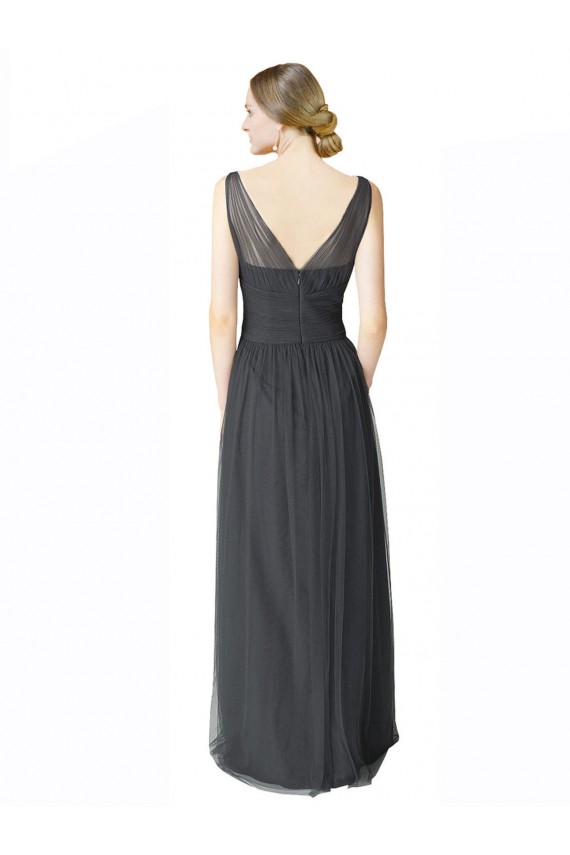 Best Long Tulle Bridesmaid Dress with Illusion Shoulder Straps and V-Back Sydney