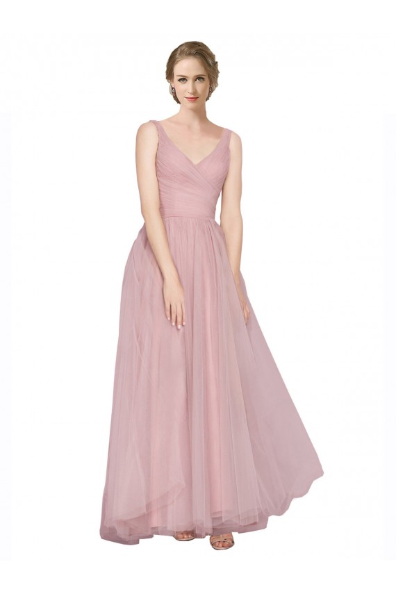 Best Long Floor Length Wide Strap Plunge Cross Over Neckline Tulle Bridesmaid Dress Sydney