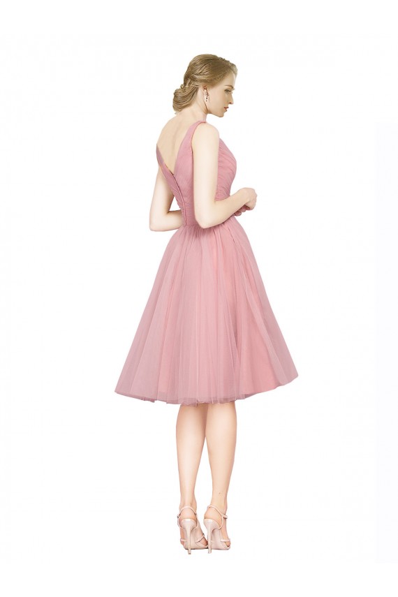 Best Short Knee Length Wide Strap Plunge Cross Over Neckline Tulle Cocktail Bridesmaid Dress Sydney