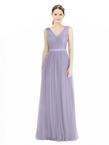 Best Wide Straps V-Neck Long Tulle Bridesmaids with Belt Sydney
