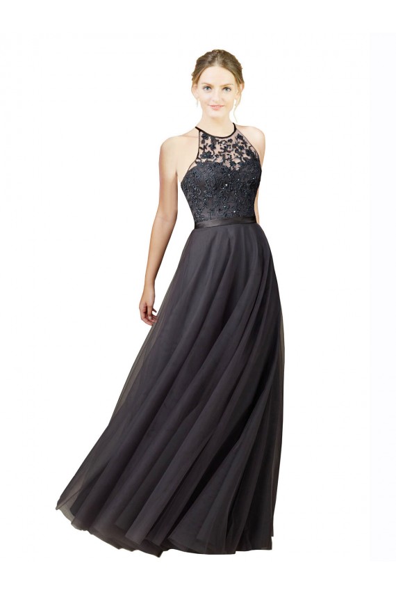 Best Sweetheart Neckline Long Sleeveless Tulle Bridesmaid Dress with Lace Bodice Sydney