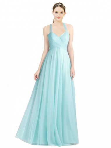 Best Ruched Sweetheart Neckline A-Line Tulle Bridesmaid Dress with Tie Open Back Sydney