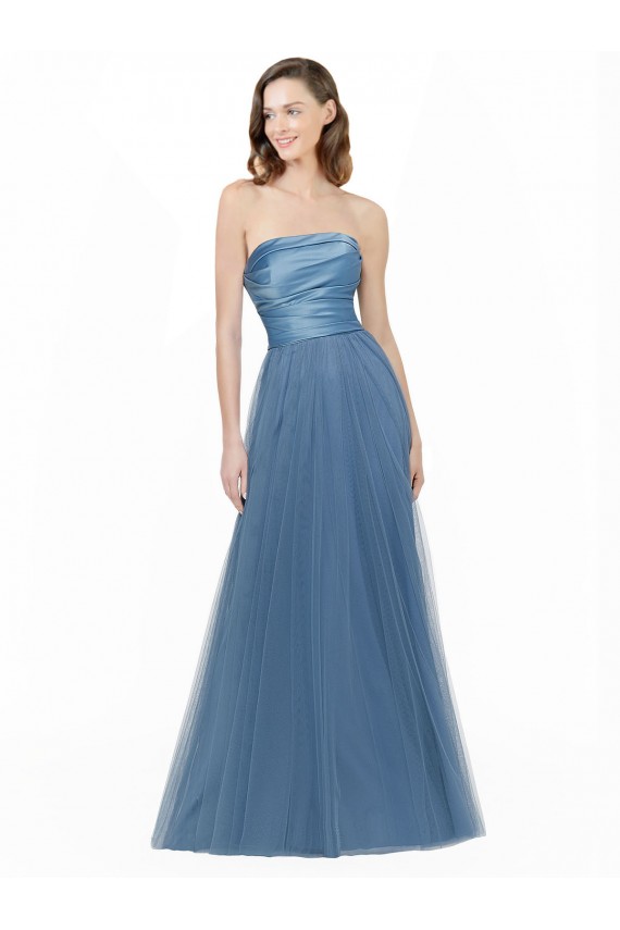 Best Long Strapless Bridesmaid Dress with Soft Tulle Overlay Sydney