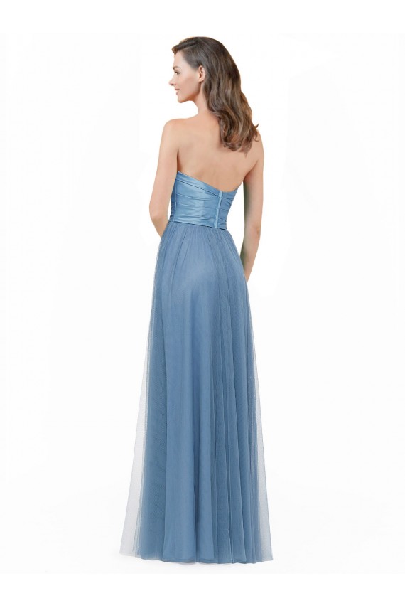 Best Long Strapless Bridesmaid Dress with Soft Tulle Overlay Sydney