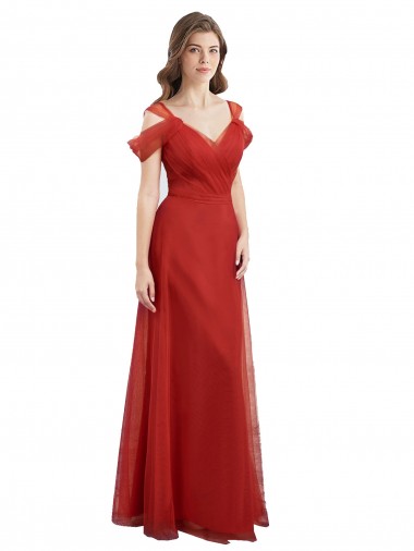 Best Cold Shoulder Pleated Wrap Tulle Bridesmaid Dress with Low V-Back Sydney