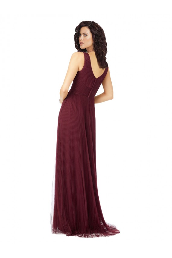 Best Long A-Line V-Neck Tulle Bridesmaid Dress Sydney