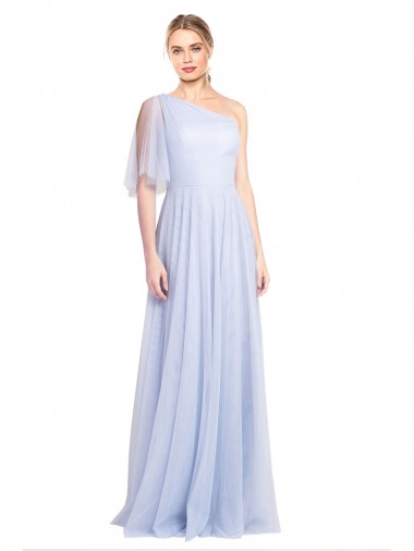 Best Flutter Sleeves One Shoulder Long Tulle Bridesmaid Dress Sydney