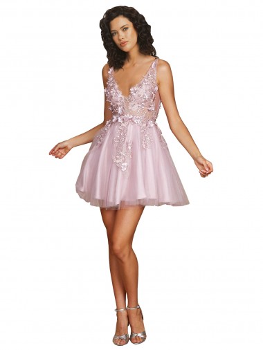 Best Sleeveless V-Neckline Short Cocktail Dress with Embellished Lace Appliques Sydney