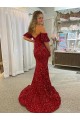 Best Off the Shoulder Short Sleeves Long Floor Length Velvet Sequin Prom Dress with High Slit Sydney