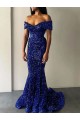 Best Mermaid Off the Shoulder Sleeveless Long Sweep Train Velvet Sequin Prom Dress Sydney