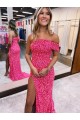 Best One Shoulder Sleeveless Long Sweep Train Velvet Sequin Prom Dress with Side Slit Sydney