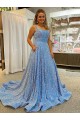 Best A-Line Scoop Sleeveless Long Court Train Velvet Sequin Prom Dress Sydney