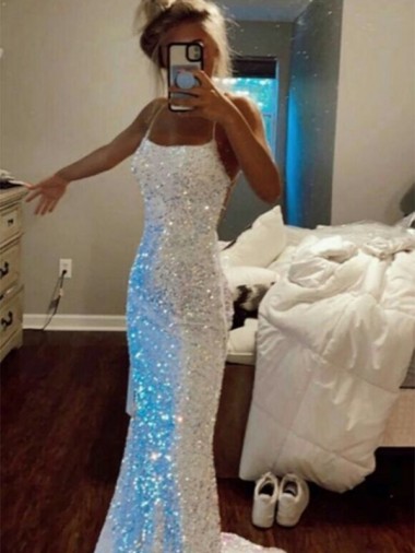 Best Long Spaghetti Straps Sleeveless Sweep Train Velvet Sequin Prom Dress Sydney