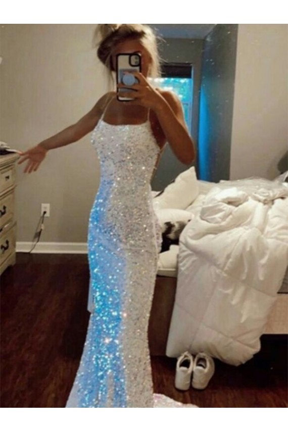 Best Long Spaghetti Straps Sleeveless Sweep Train Velvet Sequin Prom Dress Sydney
