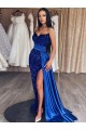 Best Sweetheart Sleeveless Long Sweep Train Velvet Sequin Prom Dress with Slit Sydney