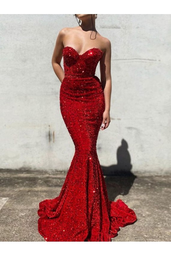 Best Mermaid Sweetheart Sleeveless Long Court Train Velvet Sequin Prom Dress Sydney