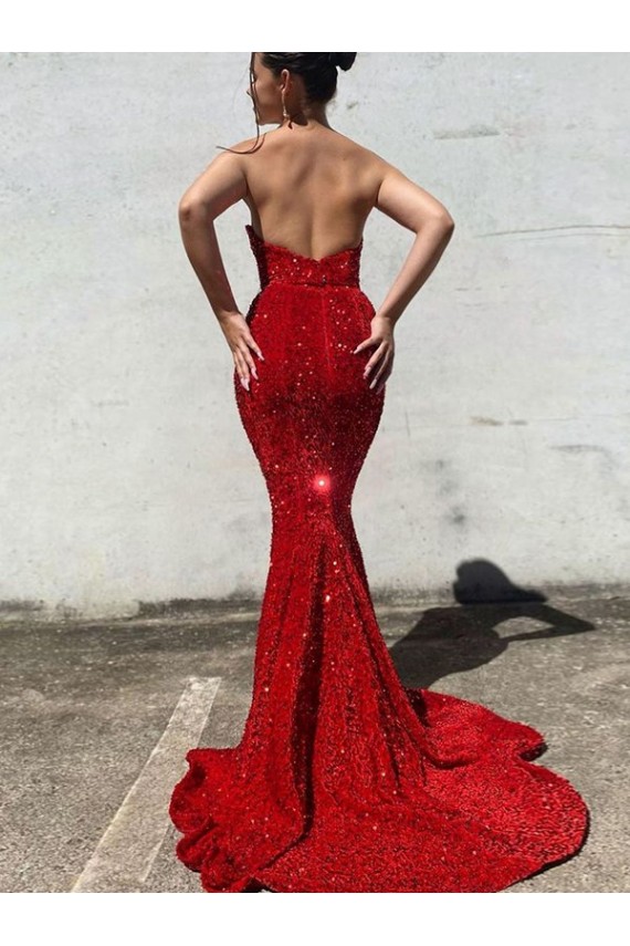 Best Mermaid Sweetheart Sleeveless Long Court Train Velvet Sequin Prom Dress Sydney