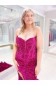 Best Long Sweetheart Sleeveless Sweep Train Velvet Sequin Prom Dress with Slit Sydney